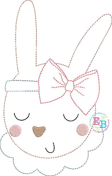 Bunny Girl Bow Bean Stitch Applique, Applique, opensolutis
