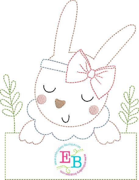 Bunny Girl Bow Banner Bean Stitch Applique, Applique, opensolutis