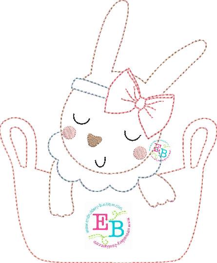 Bunny Girl Bow Basket Bean Stitch Applique, Applique, opensolutis
