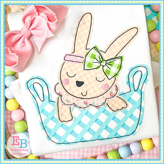 Bunny Girl Bow Basket Bean Stitch Applique, Applique, opensolutis