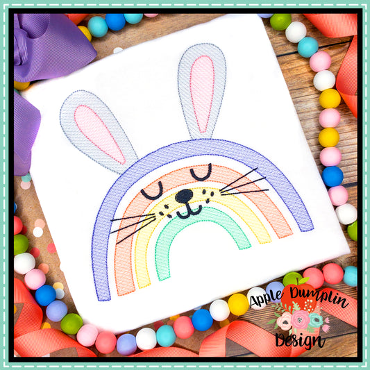 Bunny Rainbow Sketch Embroidery Design, Embroidery