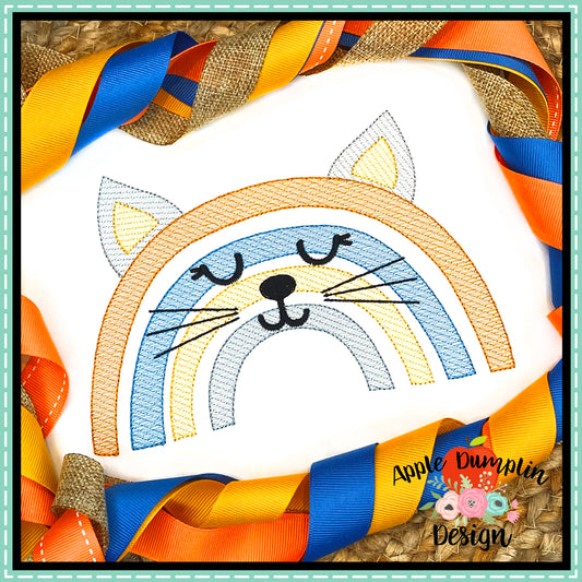 Cat Rainbow Sketch Embroidery Design, Embroidery