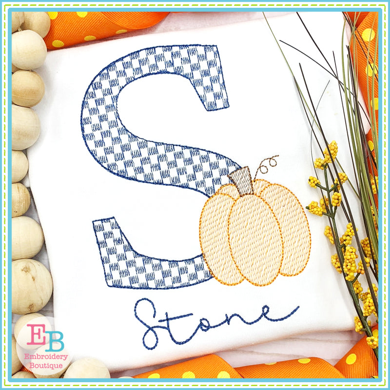 Checkered Pumpkin Embroidery Font, Embroidery Font