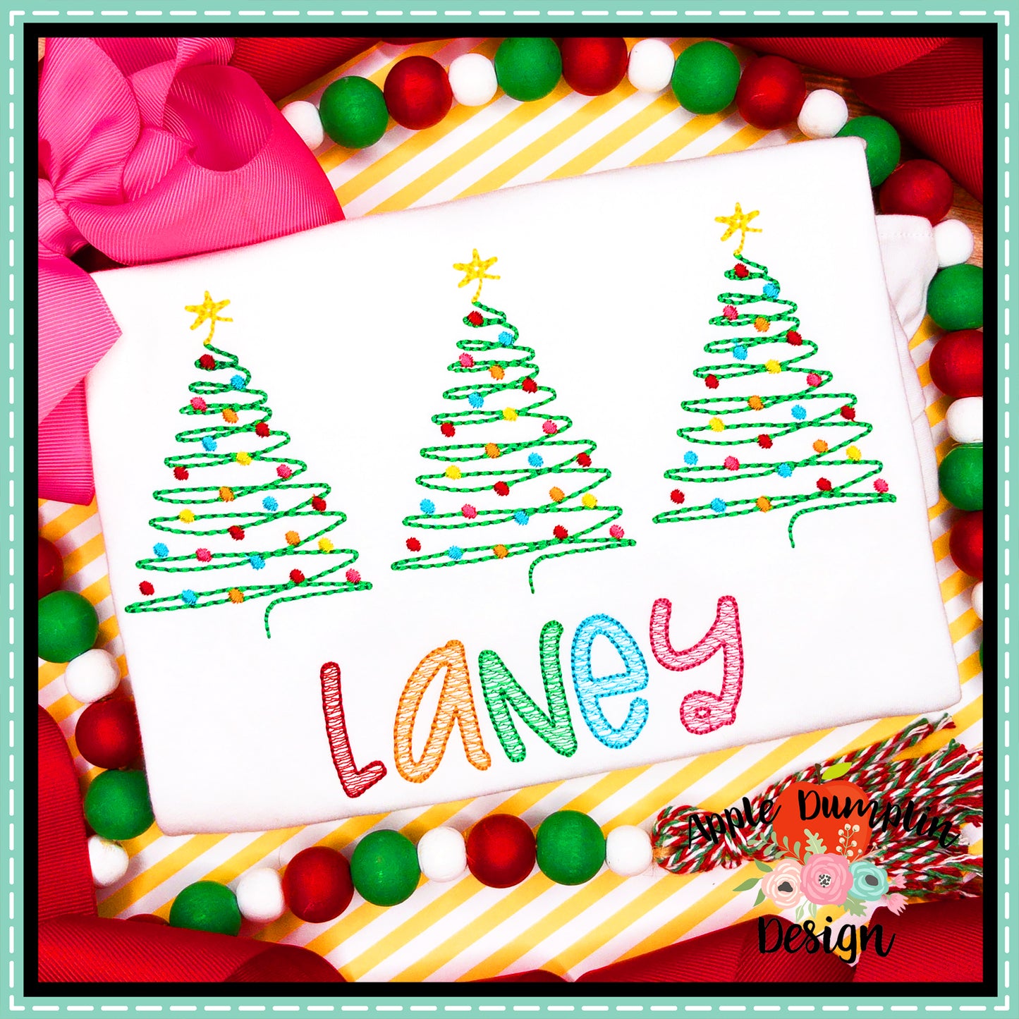 Christmas Tree Trio Embroidery Design, Embroidery