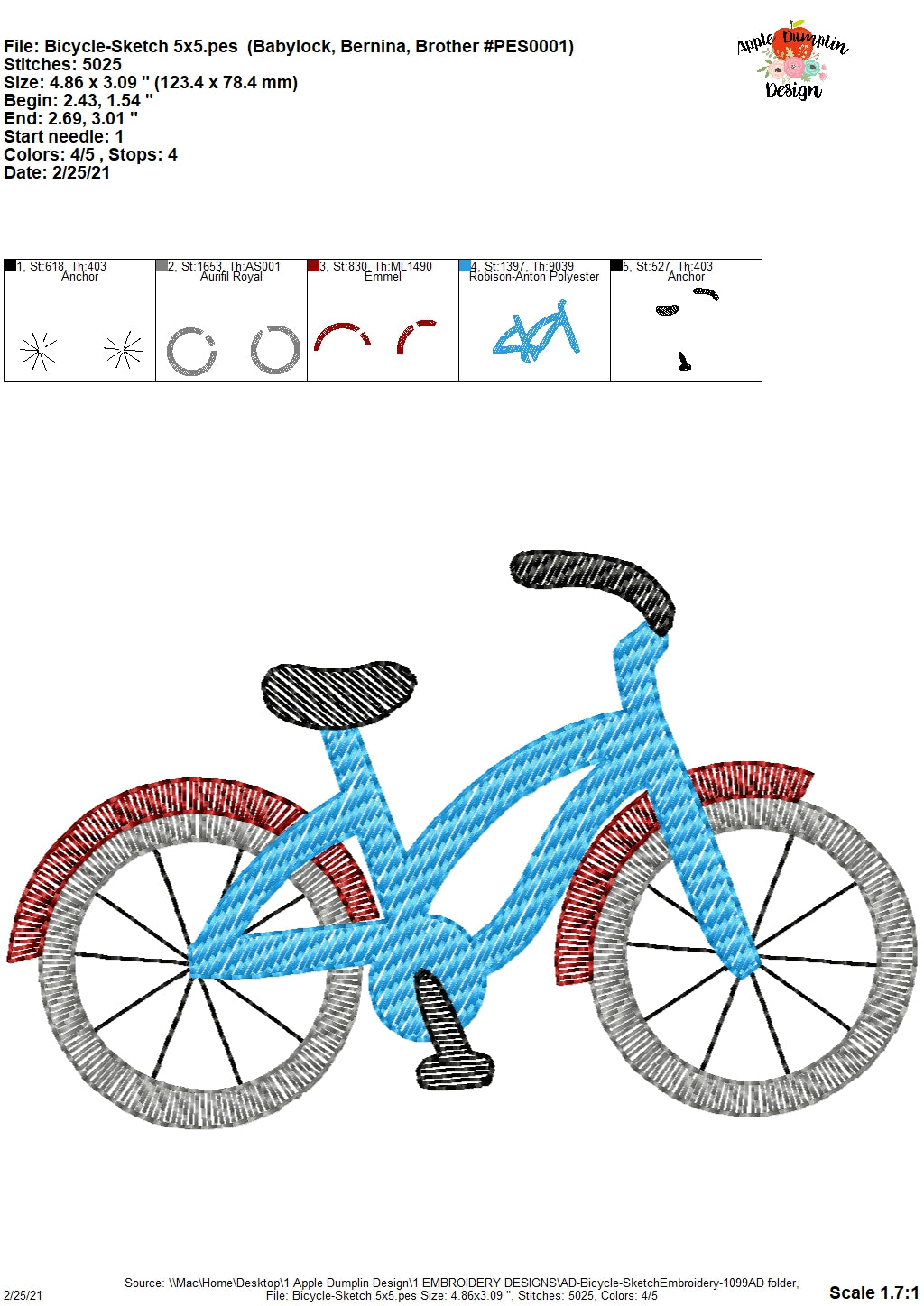 Bicycle Sketch Embroidery Design, Embroidery