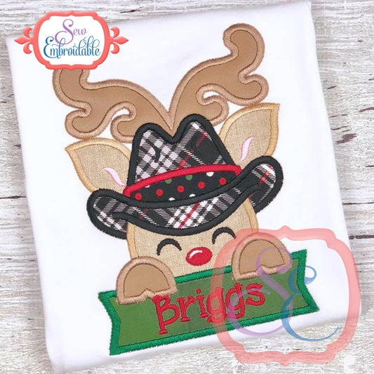 Deer Cowboy with Banner Applique, Applique