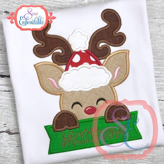 Deer Santa Hat with Banner Applique, Applique