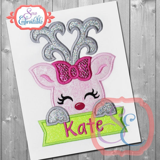 Deer Girl with Banner Applique, Applique