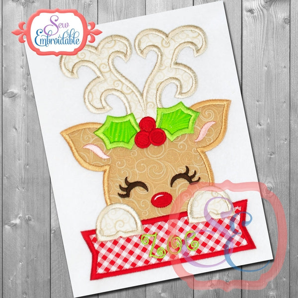 Deer Girl Holly with Banner Applique, Applique