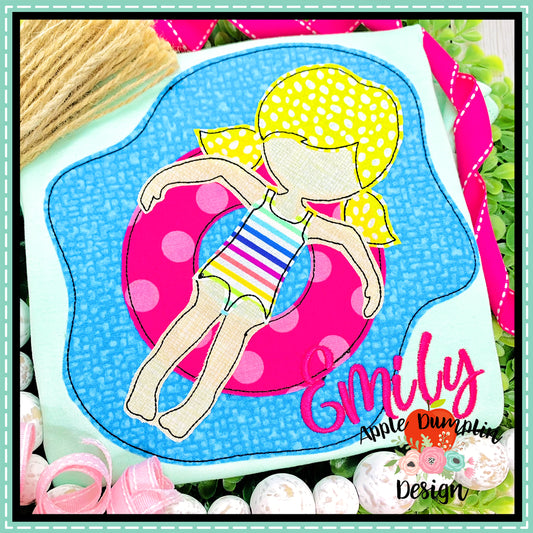 Floating Girl in Pool Bean Stitch Applique Design, applique