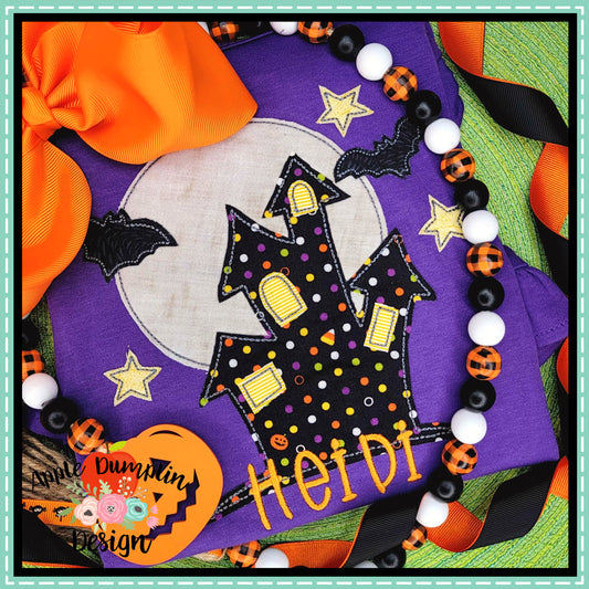 Haunted House Bean Stitch Applique Design, applique