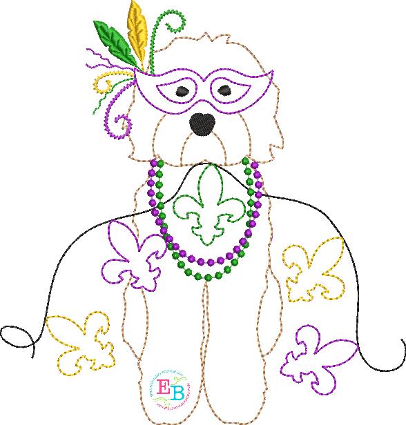 Doodle Mask Mardi Gras Bean Stitch Applique, Applique, opensolutis