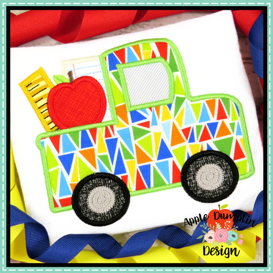 School Truck Satin Applique Design, Applique