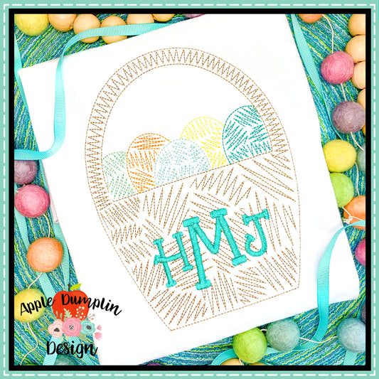 Easter Basket Scribble Embroidery Design, Applique