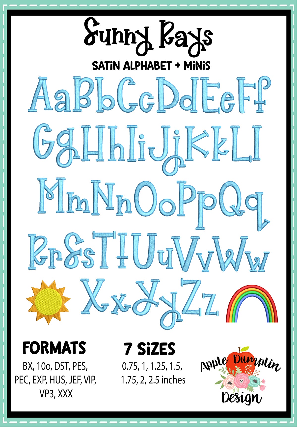 Sunny Rays Alphabet with 2 Minis, Embroidery Font