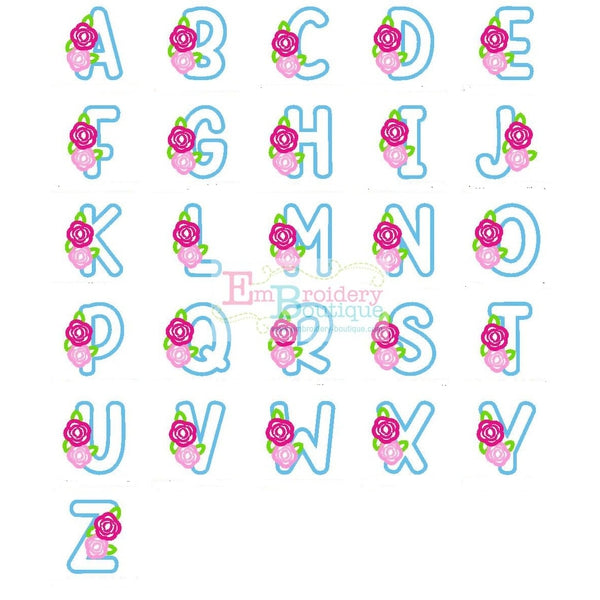 Sweet Roses Satin Applique Alphabet, Applique Alphabet