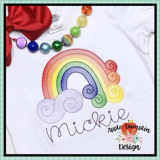 Swirl Rainbow Sketch Embroidery Design, applique