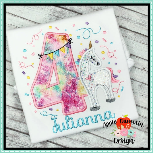 Unicorn Number Applique Set, Applique Number Set