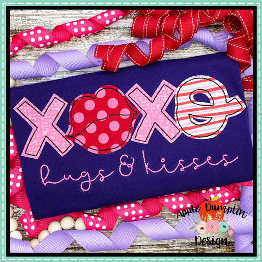 XOXO Hugs and Kisses Bean Stitch Applique Design, applique