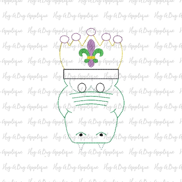 Alligator Crown Bean Stitch Applique Design, Applique