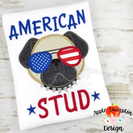 American Stud Pug Applique Design, applique