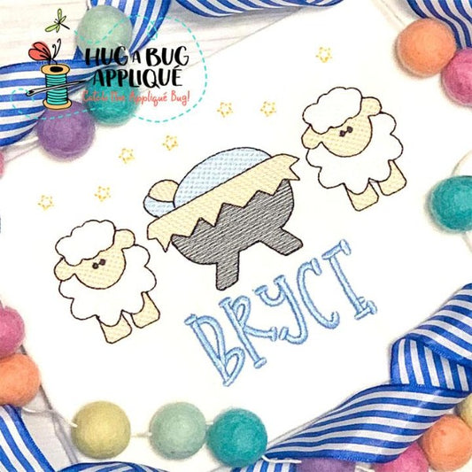 Baby Sheep Trio Sketch Stitch Embroidery Design, Embroidery