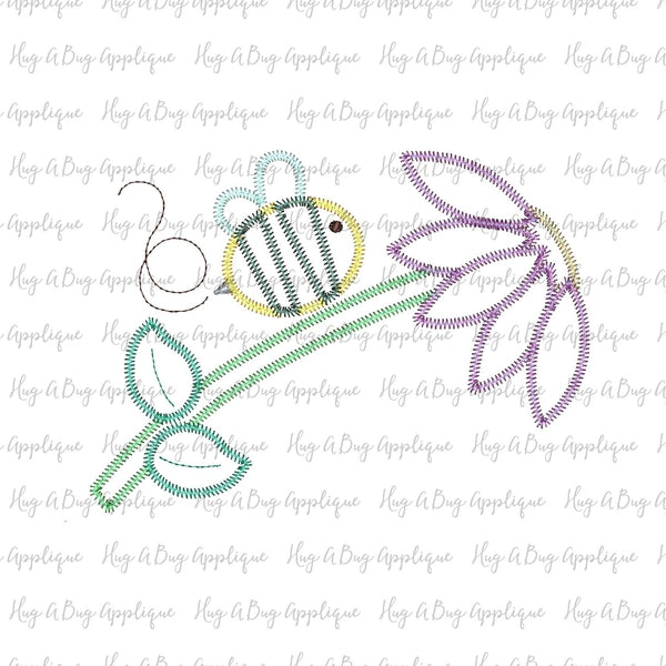 Bee Flower Zig Zag Stitch Applique Design, Digital Download