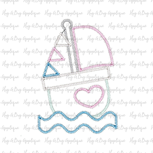 Boat Heart Zig Zag Stitch Applique Design, Applique