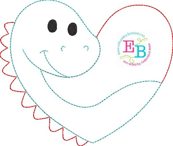 Boy Dino Heart Bean Stitch Applique, Applique