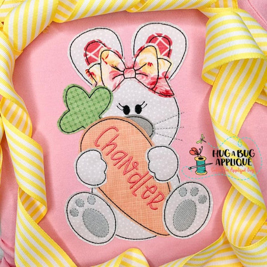 Bunny Bow Carrot Bean Stitch Applique Design, Applique