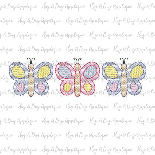 Butterfly Trio 2 Sketch Stitch Embroidery Design, Embroidery