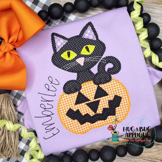 Cat Jackolantern Zig Zag Stitch Applique Design, Applique