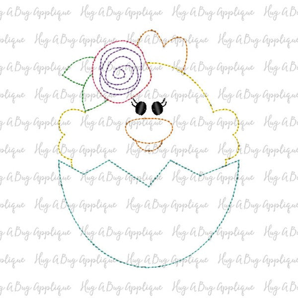 Chick Flower Egg Bean Stitch Applique Design, Applique