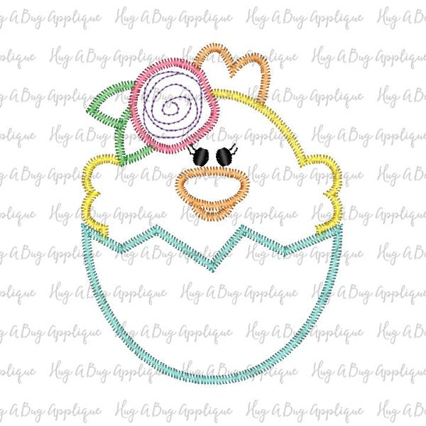 Chick Flower Egg Zig Zag Stitch Applique Design, Applique