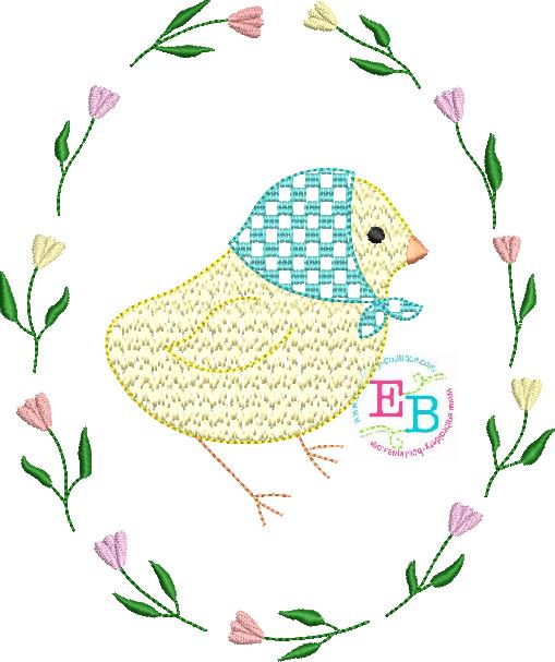 Chick Sketch Tulip Frame Embroidery Design, Embroidery Design, opensolutis