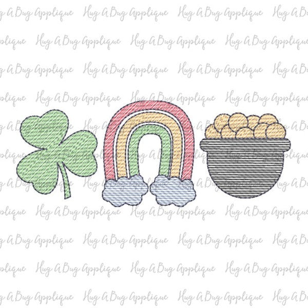 Clover Rainbow Gold Sketch Stitch Embroidery Design, Embroidery