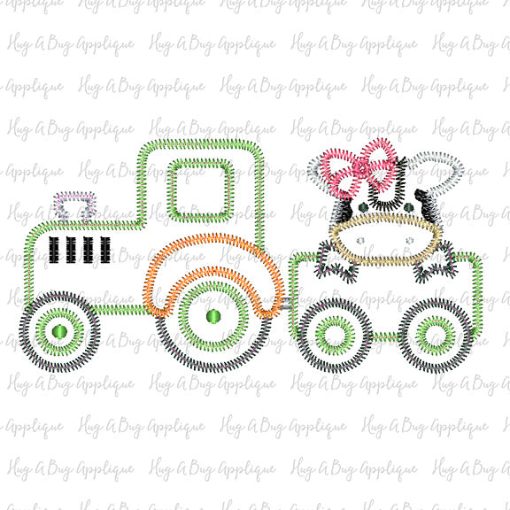Cow Bow Tractor Zig Zag Stitch Applique Design, Applique