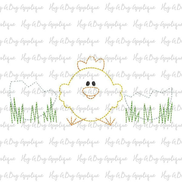 Cracked Egg Chick Bean Stitch Applique Design, Applique