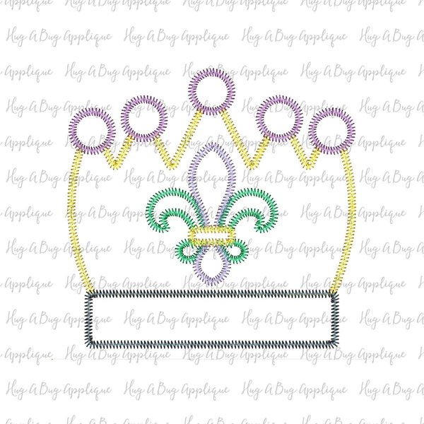 Crown Fleur De Lis Zig Zag Stitch Applique Design, Applique