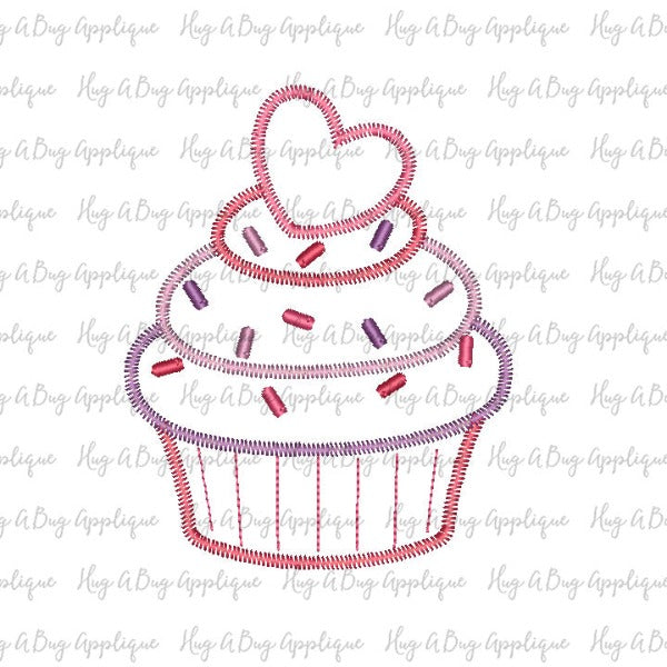 Cupcake Heart Zig Zag Stitch Applique Design, Applique