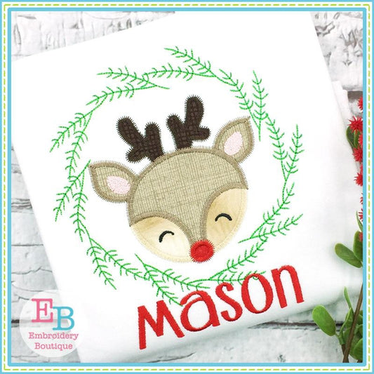 Deer Wreath Boy Zigzag Applique, Applique