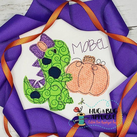 Dino Girl Pumpkin Bean Stitch Applique Design, Applique