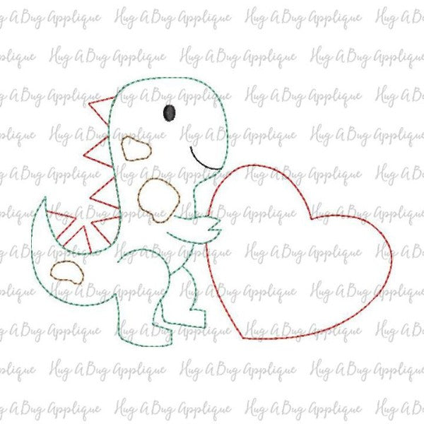 Dinosaur Heart Bean Stitch Applique Design, Applique