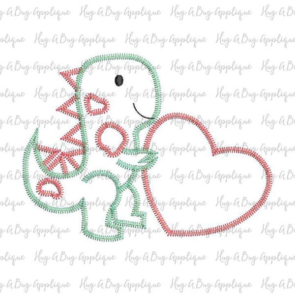Dinosaur Heart Zig Zag Stitch Applique Design, Applique