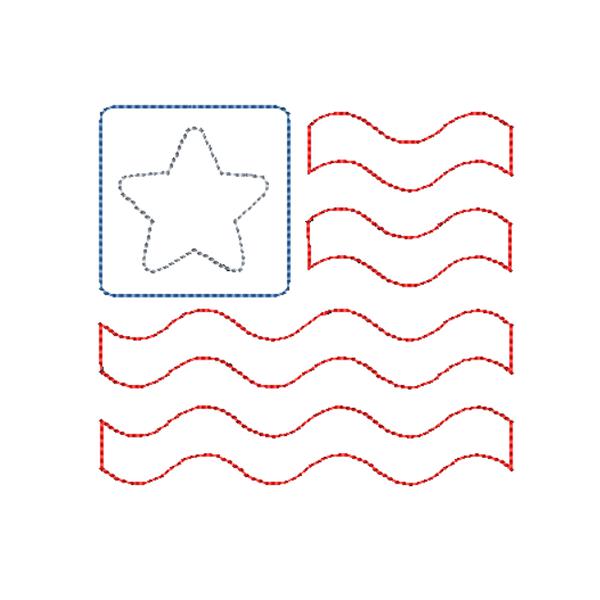 Flag Star Wave Bean Stitch Applique Design, Applique