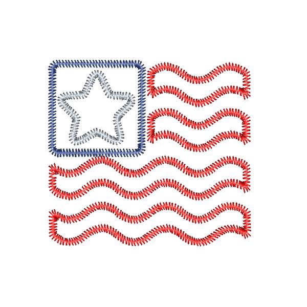 Flag Star Wave Zig Zag Stitch Applique Design, Applique