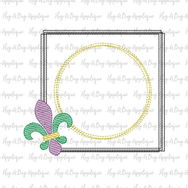 Fleur De Lis Square Frame Embroidery Design, Embroidery