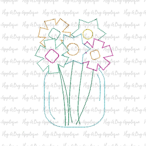 Jar Flowers Bean Stitch Applique Design, Applique
