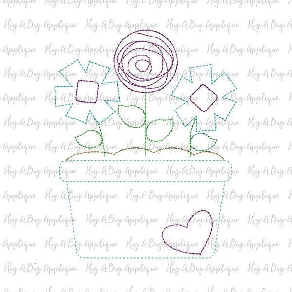 Flower Pot Bean Stitch Applique Design, Applique