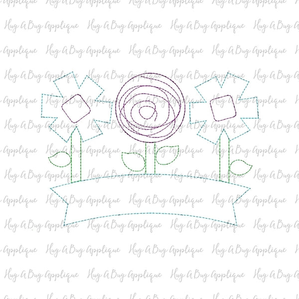 Flowers Banner Bean Stitch Applique Design, Applique
